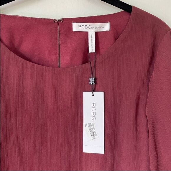 BCBG Generation Ruffled Bell Sleeve Blouse Small Red Maroon Boho Cottagecore Top - Picture 6 of 13